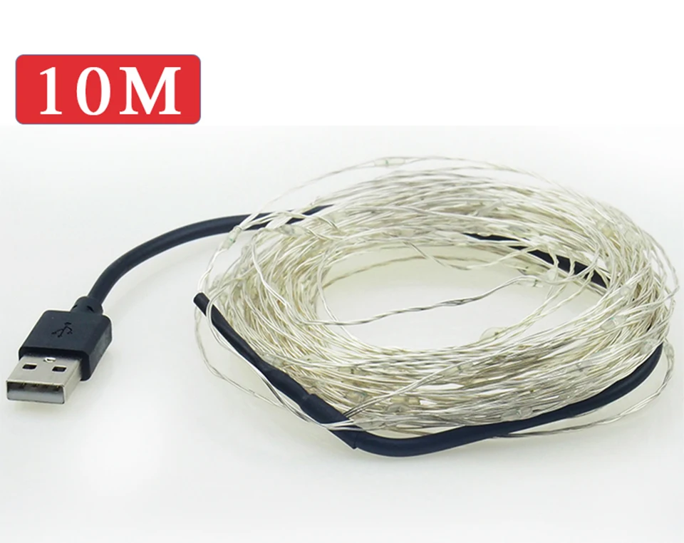 М USB светодио дный светодиодная гирлянда 10 м 5 м водостойкий медный провод Наружное освещение струны сказочные огни для рождественского