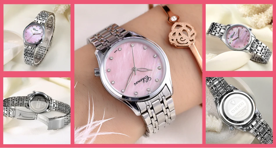 CHENXI брендовые новые модные женские кварцевые часы Роскошные наручные часы женские часы из нержавеющей стали женские кварцевые часы со стразами