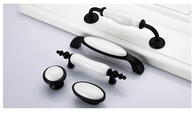 KAK керамические черно-белые ручки для шкафа, цинковые ручки для ящика, нажимные дверные ручки для гардероба из сплава, простая Европейская Мебельная ручка