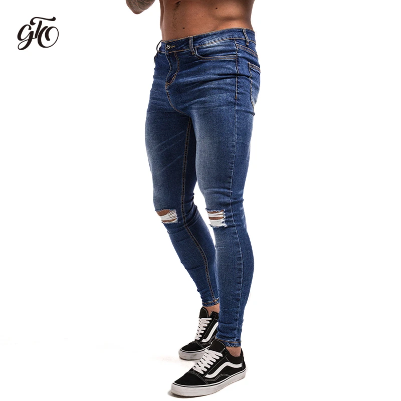 Gingtto Jeans rasgados para hombres tobillo ajustada Super Stretch Slim azul Denim de Moda hombre Vaqueros Skinny Hombre gran tamaño zm06|Pantalones vaqueros| - AliExpress