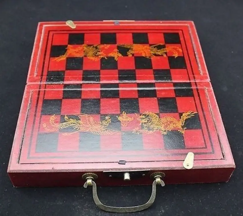 Chinese Wood Leather box with 32 pieces Chess Set Free shipping 