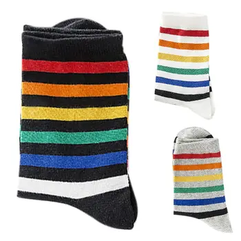 

Women Teen Girls Harajuku Rainbow Striped Crew Socks Preppy Style Hip-Hop Skateboard Cotton Novelty Sports Short Tube Hosier
