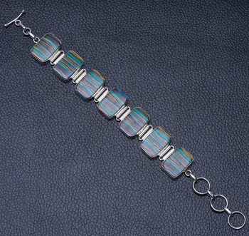 

Natural Rainbow Calsilica 925 Sterling Silver Bracelet 6 3/4-8" P2038