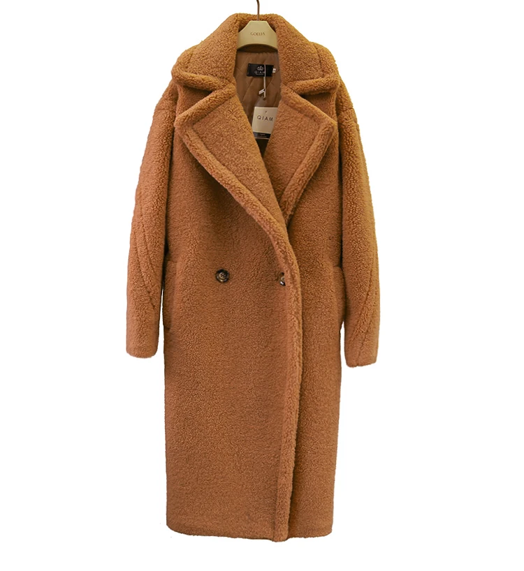 Коричневый Для женщин модные Искусственный мех толстый теплый плюшевый длинная куртка пальто зимний женский большой Размеры одежду через Размеры ветровка S-XL