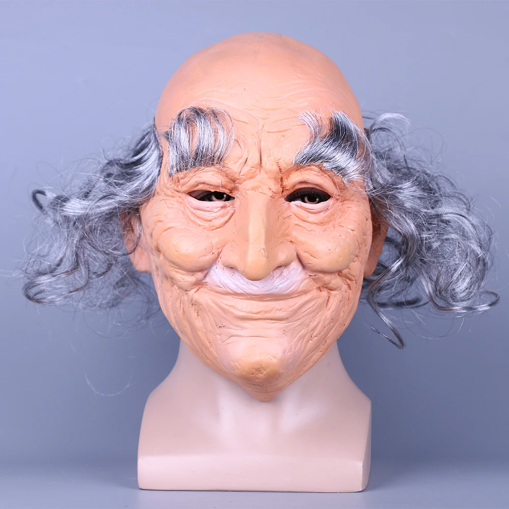 Creepy Old Man Mask With Hair Masquerade Old Man Mask Halloween Mask Props New (3)