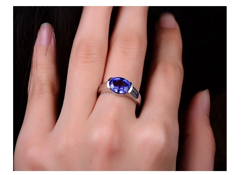 CaiMao 18KT/750 White Gold 3.01 ct Natural IF Blue Tanzanite AAA Engagement Gemstone Ring Jewelry
