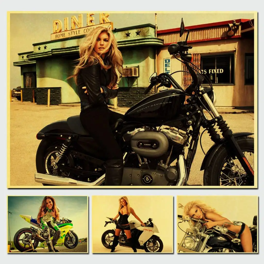 

Motorcycle Girl Kraft Paper/Wall Decor/Bar Poster/Decorative Painting/Retro Poster