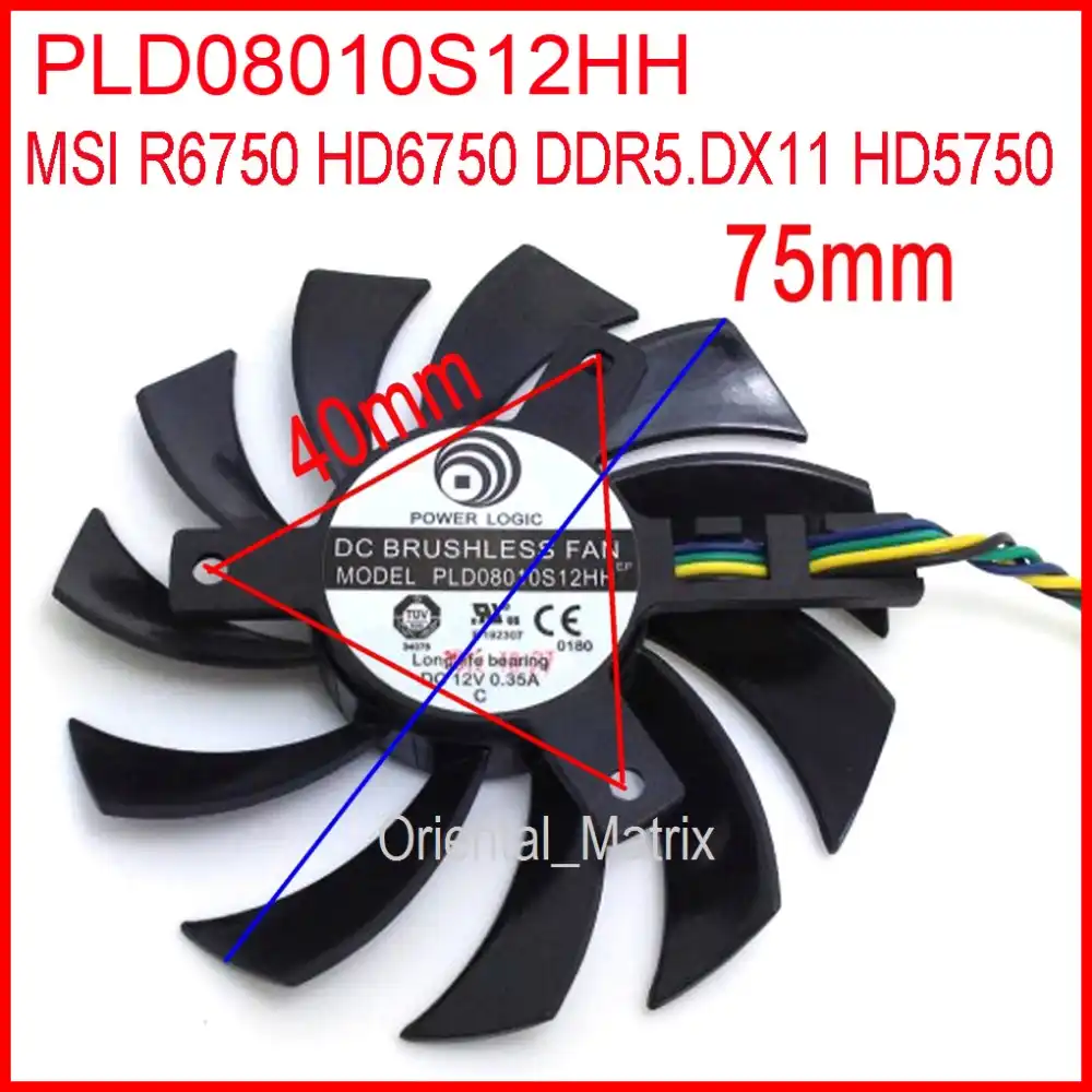 <b>2pcs</b>/<b>Lot</b> PLD08010S12HH 75mm 12V 0.35A <b>4Pin</b> For MSI GTX 560 ...