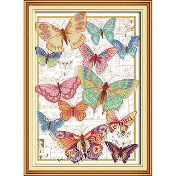 

Butterflies fly freely animals 14 counted cross stitch printed cross-stitch set for embroidery needlewrok home decoration gift