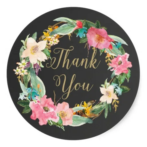 

3.8cm Flowers Chalkboard Thank You Sticker