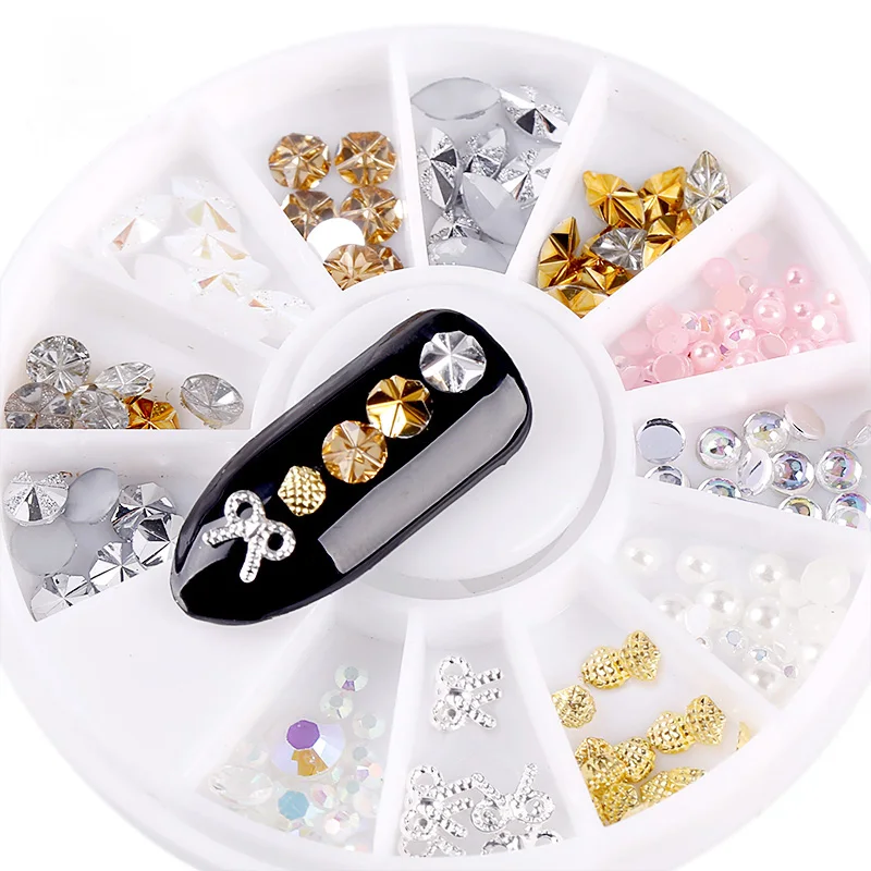 

1 Wheel MIixed Colorful Metal 3D Nail Decoration Studs Nail Rhinestone DIY Manicure Nail Art Stickers Nails Accessoires