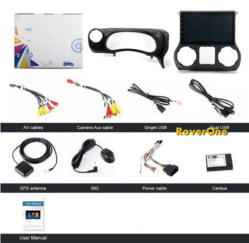 Cheap RoverOne Car Multimedia System For Jeep Wrangler 2011 - 2016 Android 9.0 Radio Stereo GPS Navigation Media MP3 Player NO DVD 5