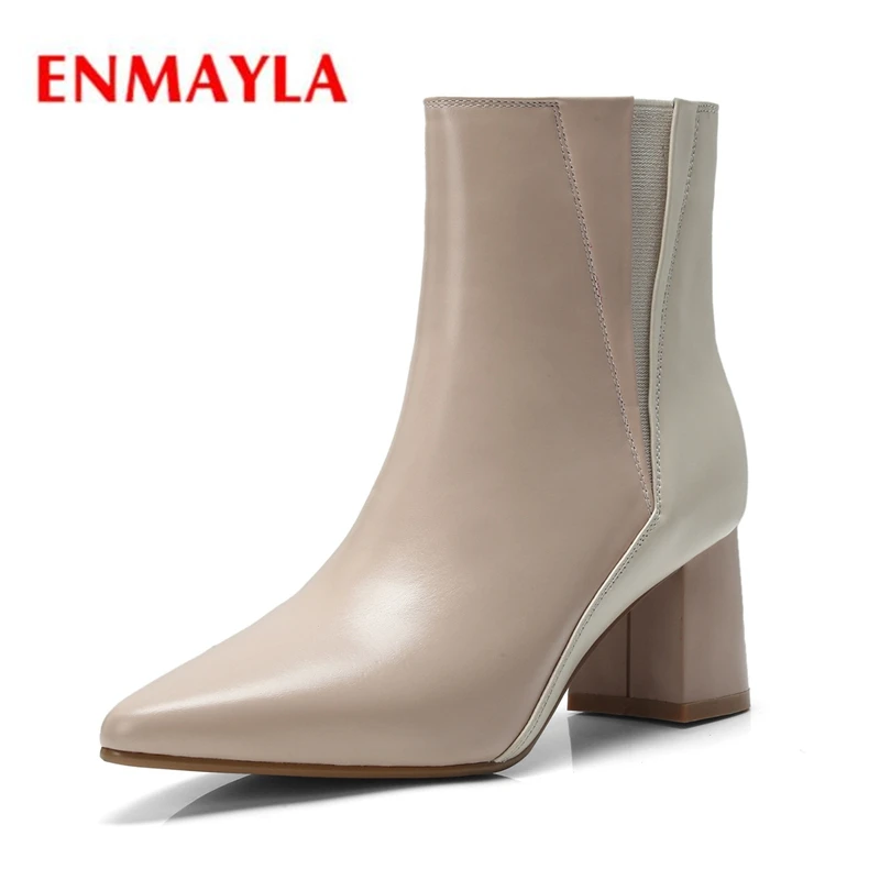 

ENMAYLA Women short boots lady fashion mixed color pointed toe high heel botas mujer Size 34-39 ZYL1307