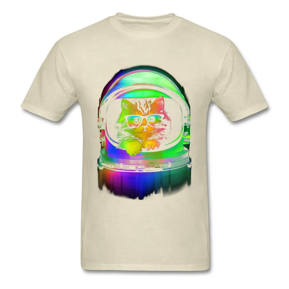 Tops Shirts Cool kitten on the helmet T Shirts Summer Fall Funky Summer Short Sleeve 100% Cotton Crew Neck Men's T Shirts Summer Cool kitten on the helmet beige