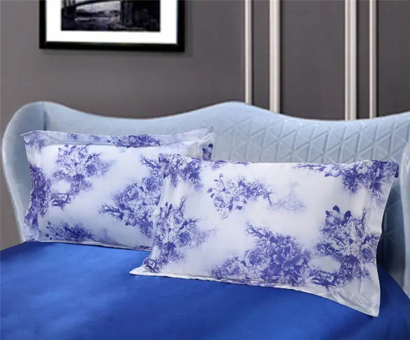 Lujo satén juegos de cama edredones edredón cubre colchas Twin full Queen King Size dormitorio decoración azul planta hogar para adultos - 2