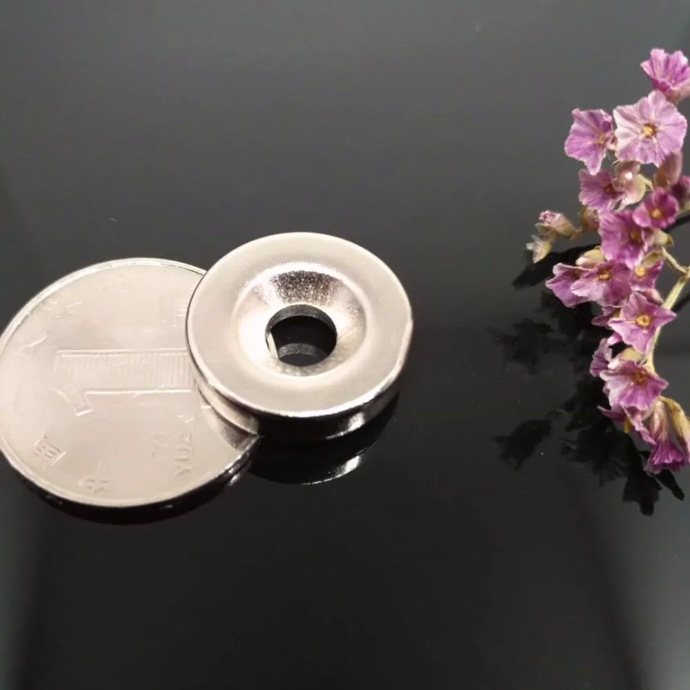 

Zion 100pcs Dia 20x5mm hole 5mm permanent magnet N35 super strong round countersunk ring rare earth magnet hole 5mm