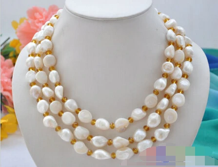 

song voge gem nanJ0675 white baroque freshwater cultured pearl Citrine necklace