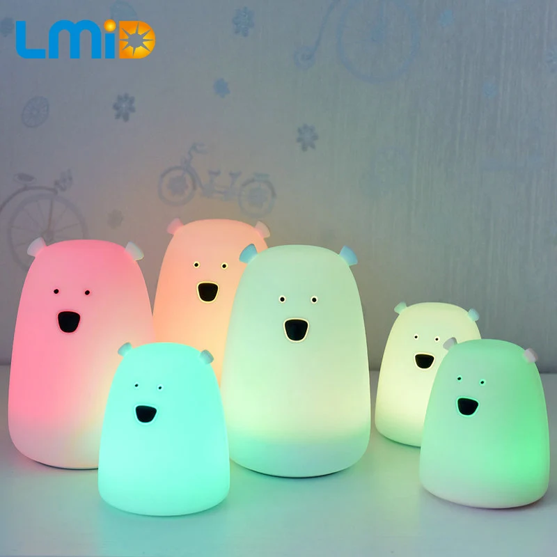 

LMID Silicone Night Light Bedside Lamp Cute Bear Color Light Children Night Lamp Bedroom Kid Light Gift Pressure Reducing Toy