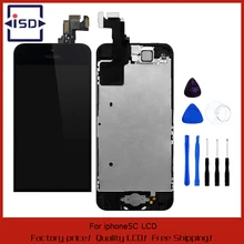 Black for Iphone 5C LCD display touch screen digitizer with bezel frame+home botton+front camera full assembly with free tools