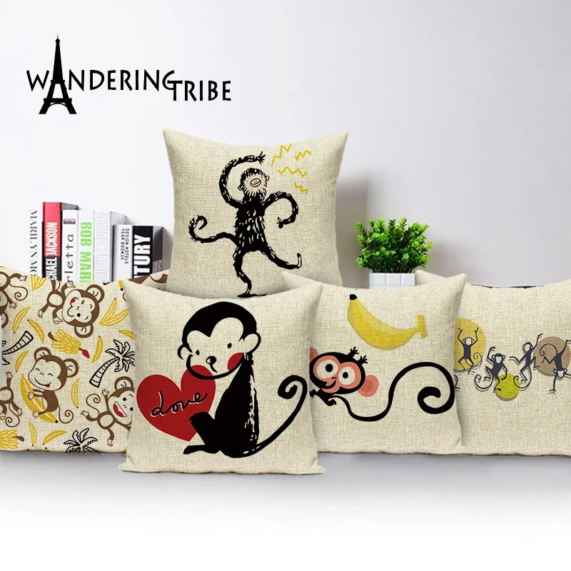 

Cartoon Monkey Cushion Cover Children Animal Cushions Covers Nordic Banana Cover for Cushions Custom Decor Case on The Pillow