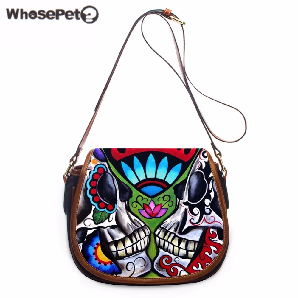 

WHOSEPET Skull Handbag Organizer Women Small Tote Designer Handbags High Quality Mini Clutch Purse Bag Vintage Boston Bags Cool