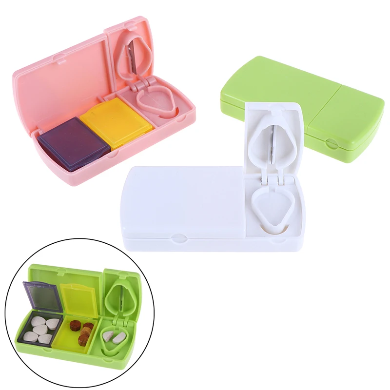 Multifunctional Pill Box Cutter Medicine Crusher Grinder Splitter Tablet Cutter Divider Storage Case Pill Box Cutting Tablets