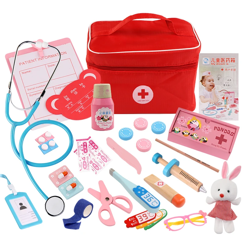 Kids Doctor Toys Role-playing Games Wooden Medical Set Pretend Doctor Toys Kit W