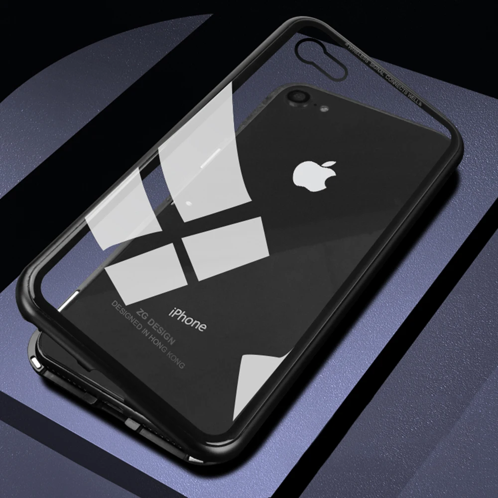 Luxury Magnetic Adsorption Case For iPhone X 8 7 6 6S Plus Magneto Metal Bumper Laser Glass Back Cover + 9H Tempered gift |