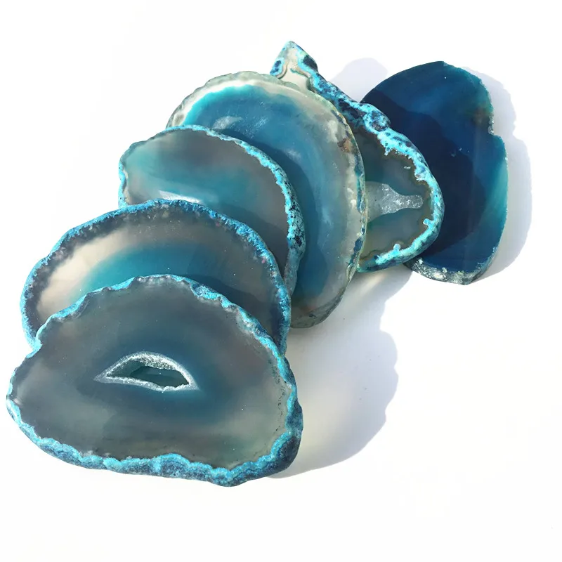 6 шт натуральный Агат Каменные ломтики окрашенный синий Агат ломтик