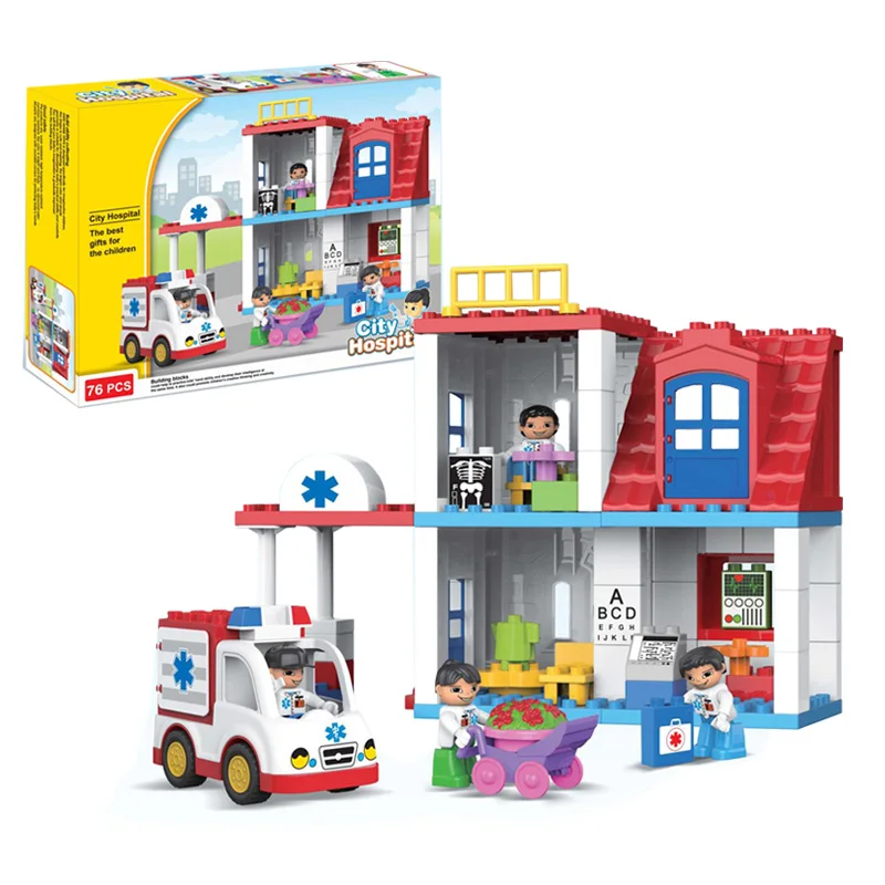 120/76PCS Hospital Theme Big Bricks Duplo Building Blocks Educational Toy DIY Baby Toys Building Set Large Bricks