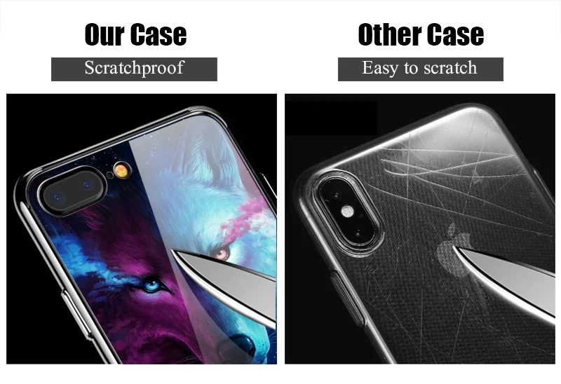 Hisomone Luxury Animal Tempered Glass Case For iPhone 7 7Plus Silicon Phone Case For iPhone X 8 8Plus 6 6S Plus Cover Coque