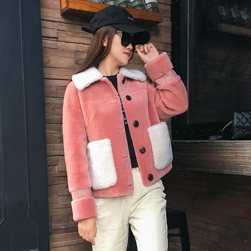 

2019 Brand New Winter Jacket Women Real Fur Coat Sheep Sheared Coat Female Short Wool Fur Granule Streetwear Casual outerwear