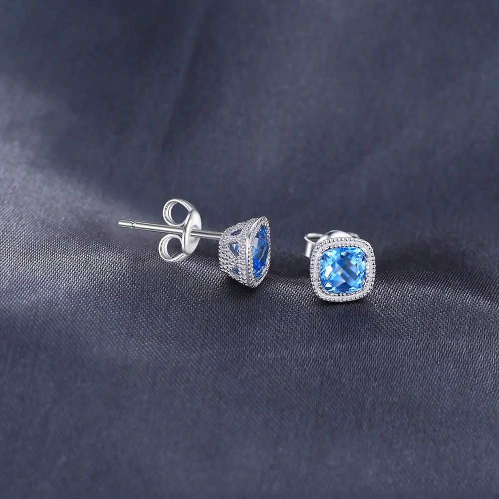 Jewelrypalace Винтаж 1.43ct квадратный Природный Голубой топаз Серьги гвоздики 100%