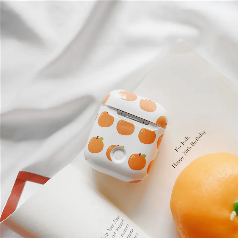 

Cute orange hard case for Apple Airpods case Earphone accessories protective covers for airpods Charging Box cases