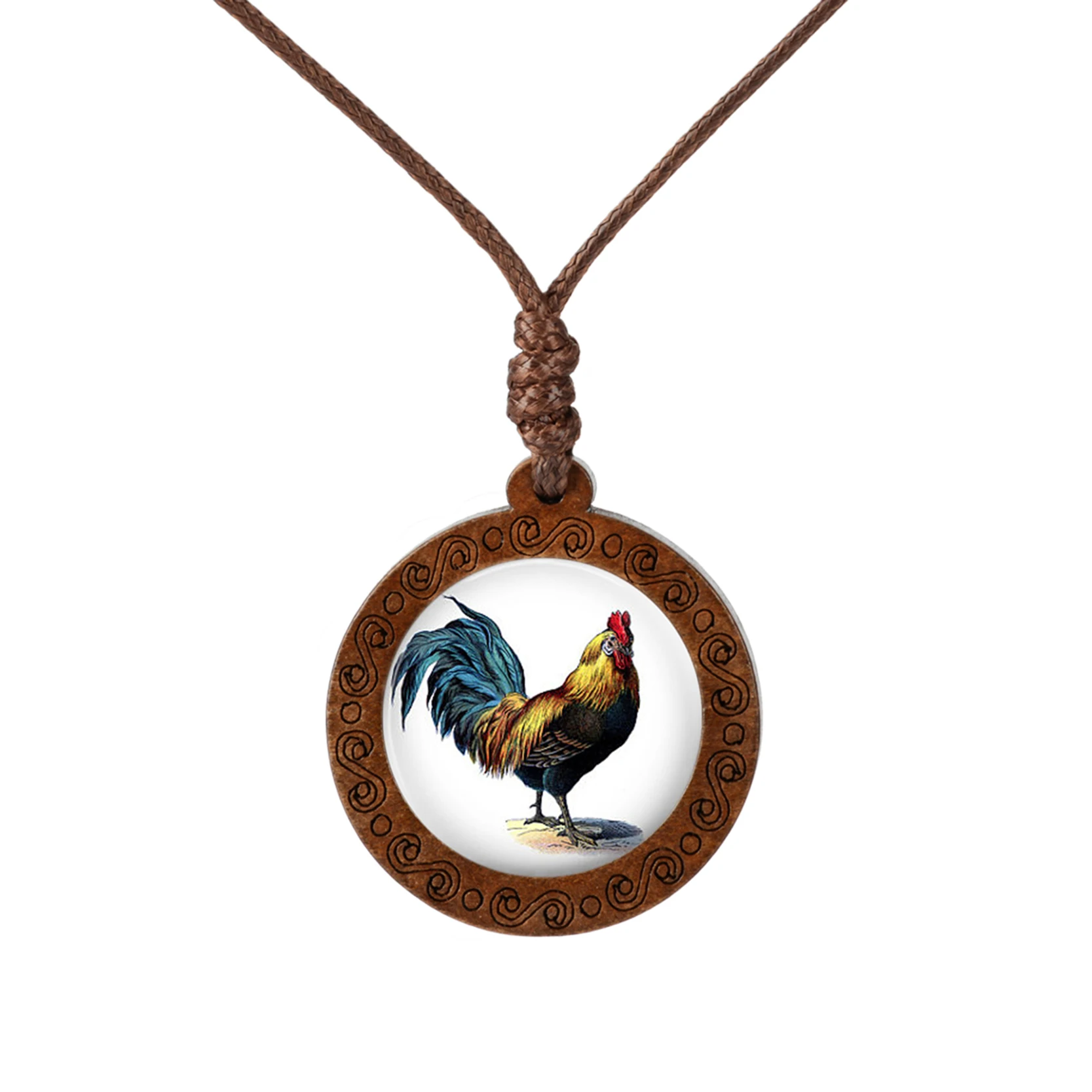 Ожерелье петух ферма животное кулон курица ювелирные изделия деревянная цепь чокер стеклянный купольный Кабошон ожерелье любителей животных подарок