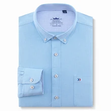 Чистый хлопок, фирменный дизайн, сплошной цвет, Оксфорд, для офиса, мужские рубашки, длинный рукав, на пуговицах, популярные, деловые, официальные, мужские рубашки