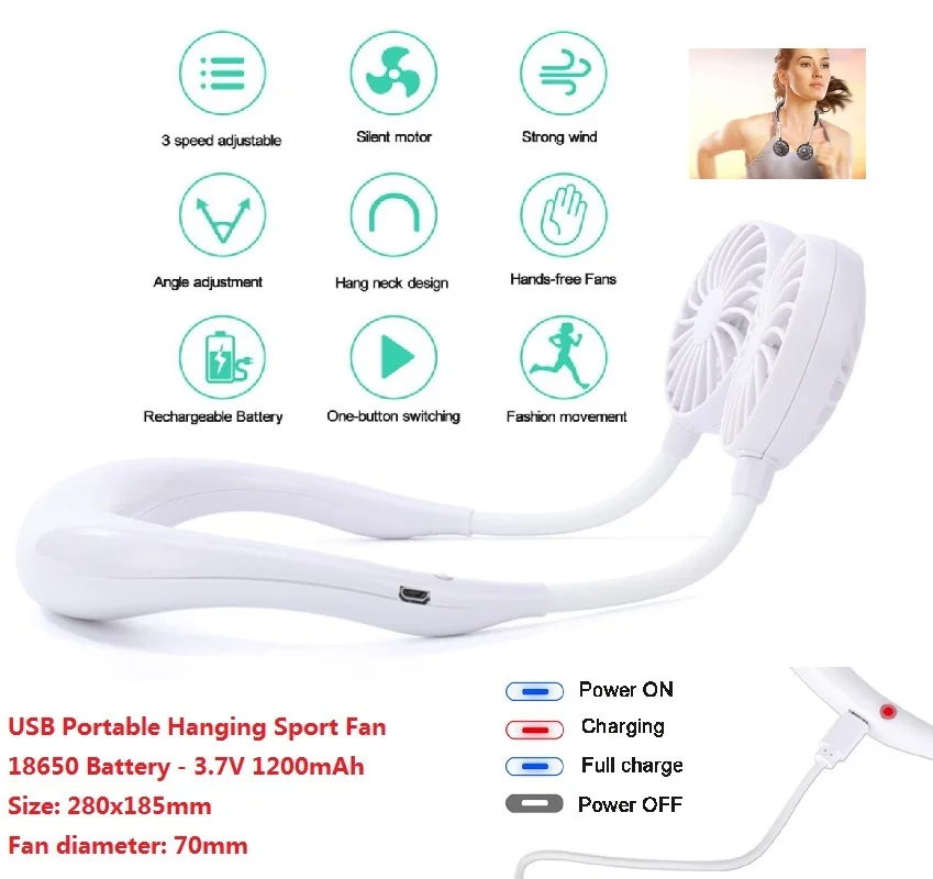 USB перезаряжаемые 3 шестерни портативный носимый вентилятор Hands-free шеи подвесной мини спортивный вентилятор охладитель воздуха