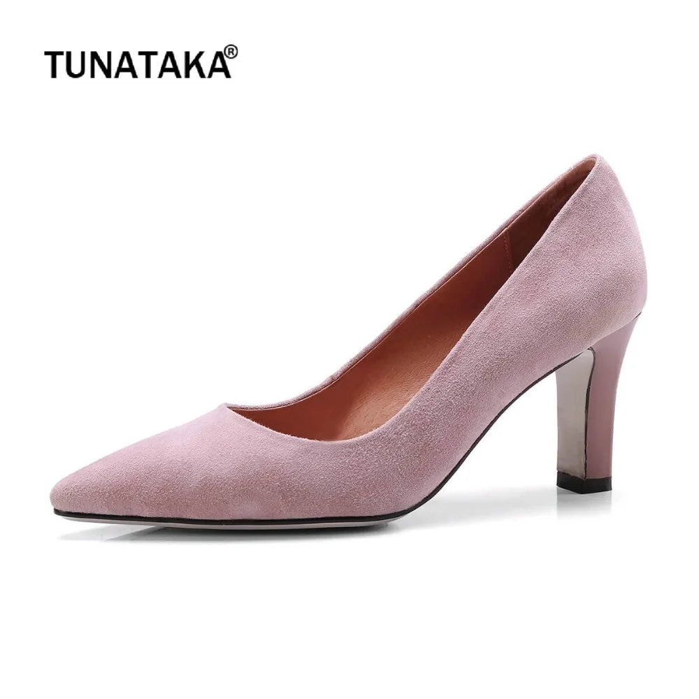 

Suede Square High Heel Pointed Toe Woman Lazy Pumps Fashion Shallow Dress High Heel Shoes Woman Black Pink