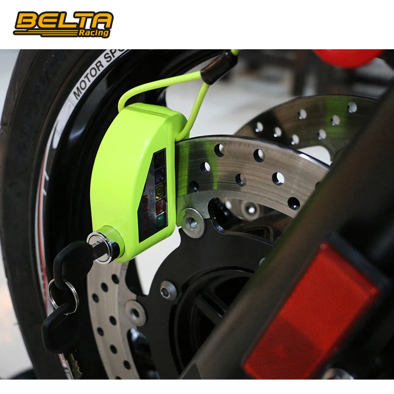 Зеленый мотоцикл Мото велосипедов Водонепроницаемый безопасности Anti-Theft диск сигнализация блокировка Системы с черным BagGreen кабель KSS-L101 GN серии