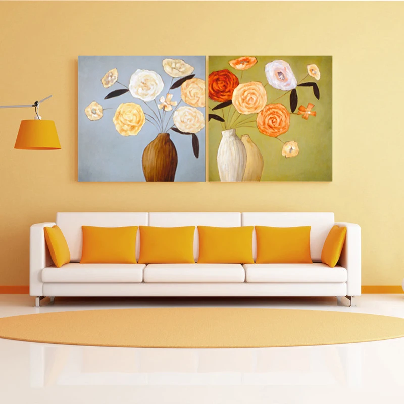 

2Pcs/lot pure hand painting oil painting decorative flower wall pictures art for living room home decor