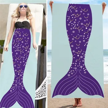 

Camping Yoga Mat Cartoon Mermaid Tail Pattern Swimming Bath Towel 150x75cm Microfiber Summer Beach Towel