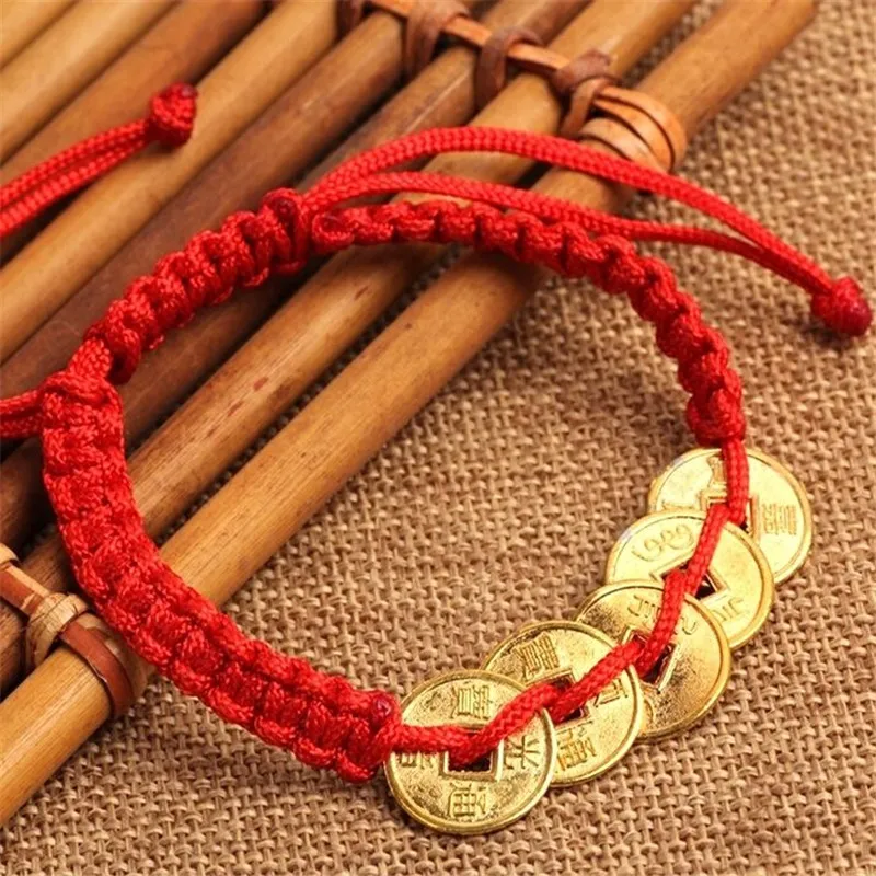 Fd4601 New Feng Shui Red String Lucky Coin Charm Bracelet - 
