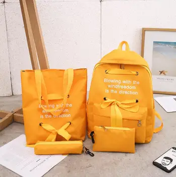 

4pcs/Set Women Backpacks Set Canvas Letter Teenager School Backpacks Casual Style Women Backpack Pen Bags sac a dos femme