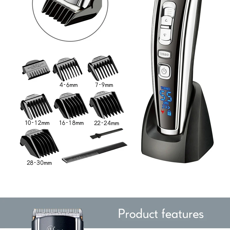 Мужская профессиональная цифровая машинка для стрижки волос, Беспроводная Машинка для стрижки волос с регулируемым керамическим лезвием, перезаряжаемая электрическая машинка для стрижки волос 40D