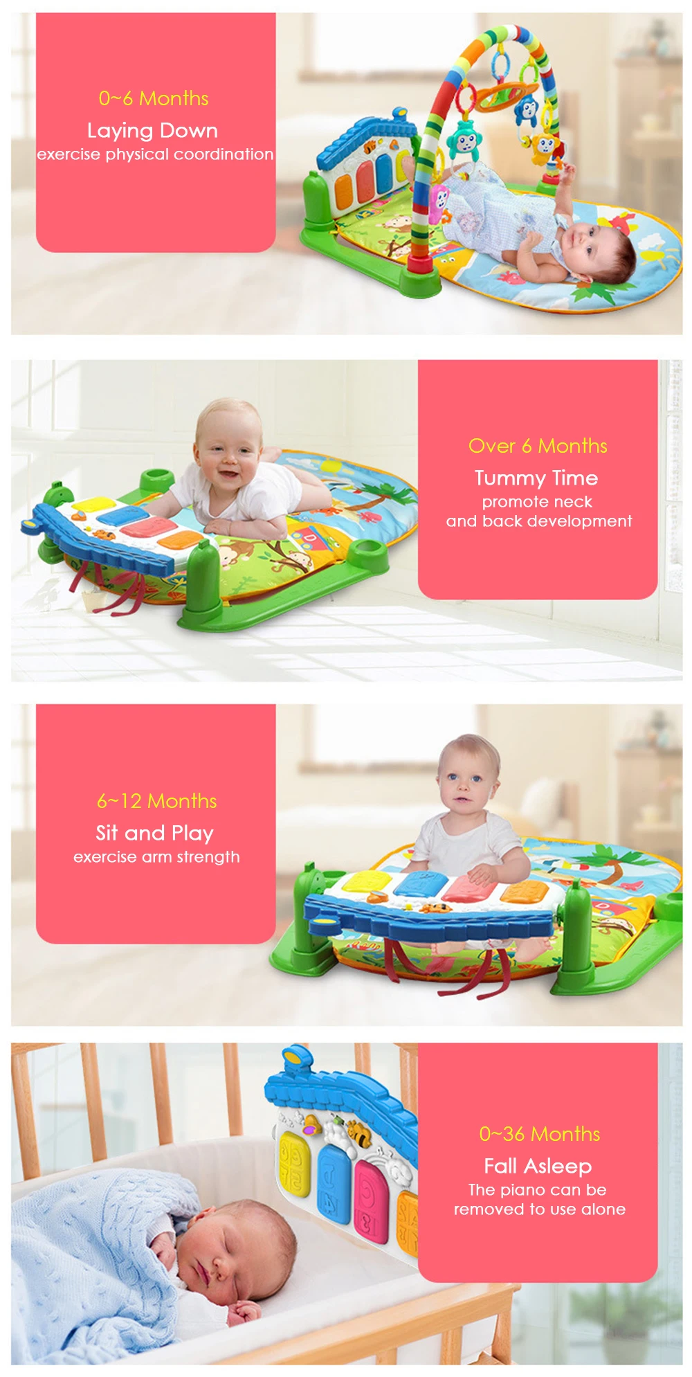 3 12 Months Baby Music Pedal Piano Colorful Entertainment Mat