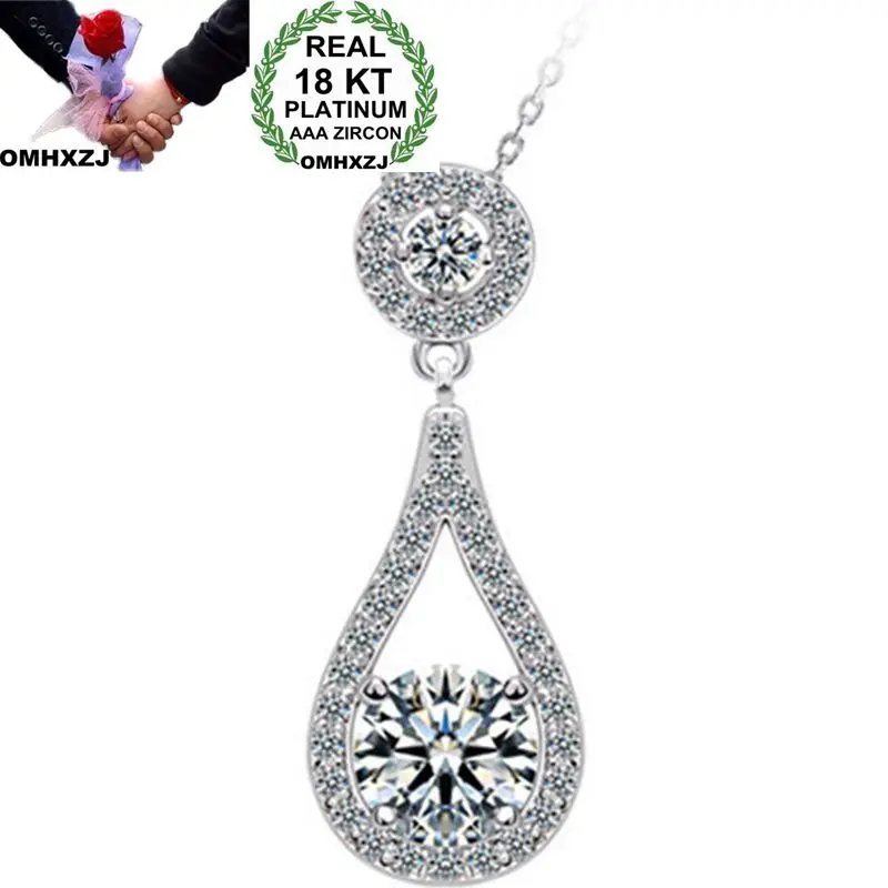 

OMHXZJ Wholesale European Fashion Woman Girl Party Wedding Gift Water Drop Zircon 18KT White Gold Necklace Pendant Charm CA245