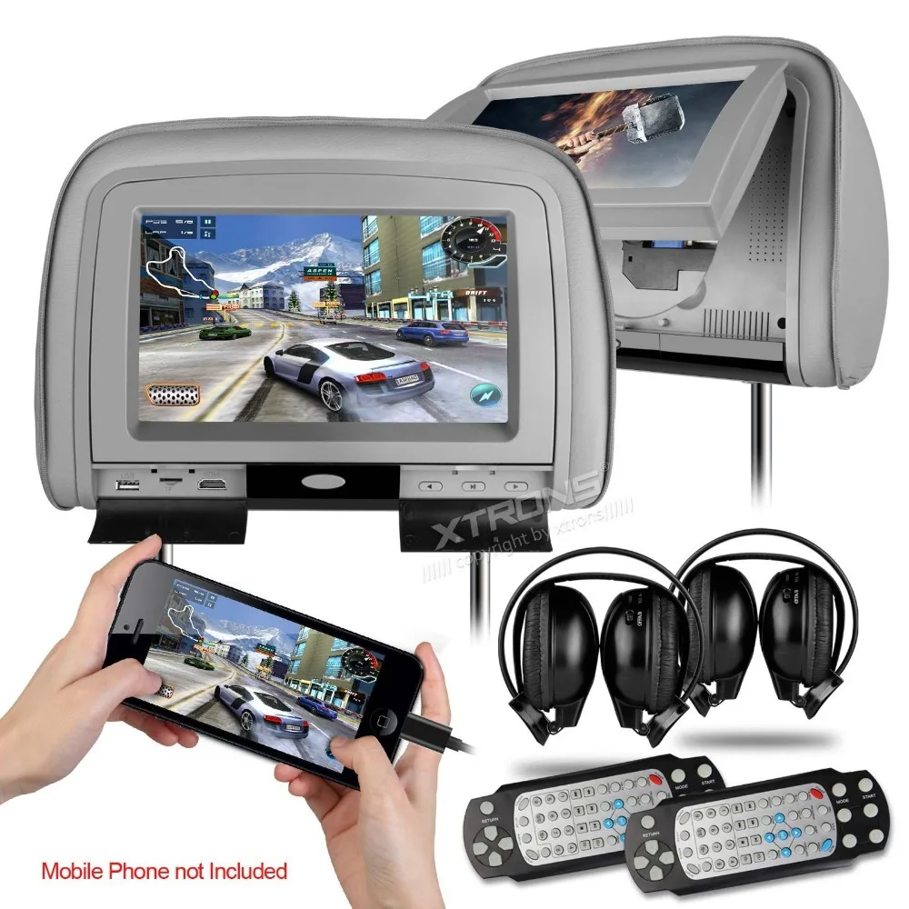 Best 2x9" Grey Car Headrest DVD Player with Buit-in HDMI Port with 2 IR Headphones (Black & Beige Optional) 1