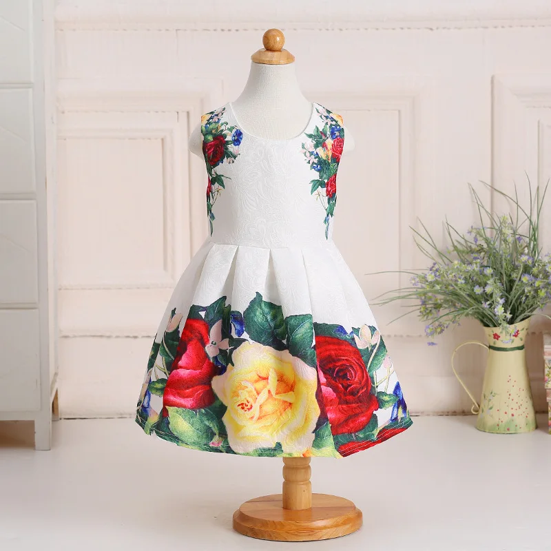 Girl Summer Dresses New Flower Girls Floral Cotton Party Princess Dress