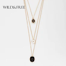 Wild & Free-collar y colgante de oro de varias capas para mujer, cadena larga de 3 capas, collares con monedas de esmalte negro Vintage, joyería