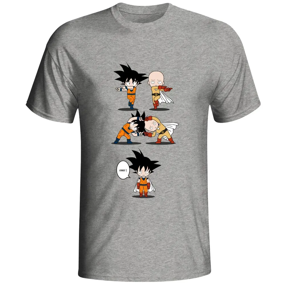 

Kawaii Fusion Saiyan T Shirt Anime Dragon Ball Son Goku Crossover One Punch Man Saitama T-shirt Men Women Gray Cotton Tee